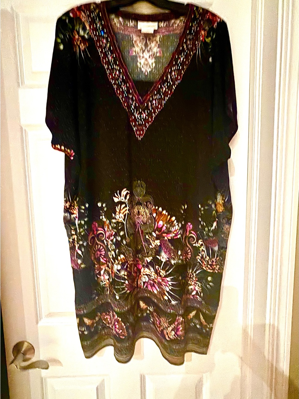 Camilla Black Midi Dress with Multicolor Floral Embroidery